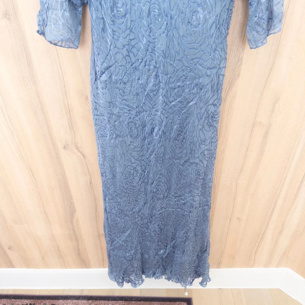 Alex Evenings Silk Dress Set 12 Blue 2 Piece Burnout Floral Formal Wedding Fairy
